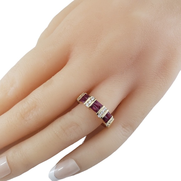 14K Gold Lab Created Ruby & Diamond Ring Size 7.25 Lab Certified  #16168 - Picture 9 of 10